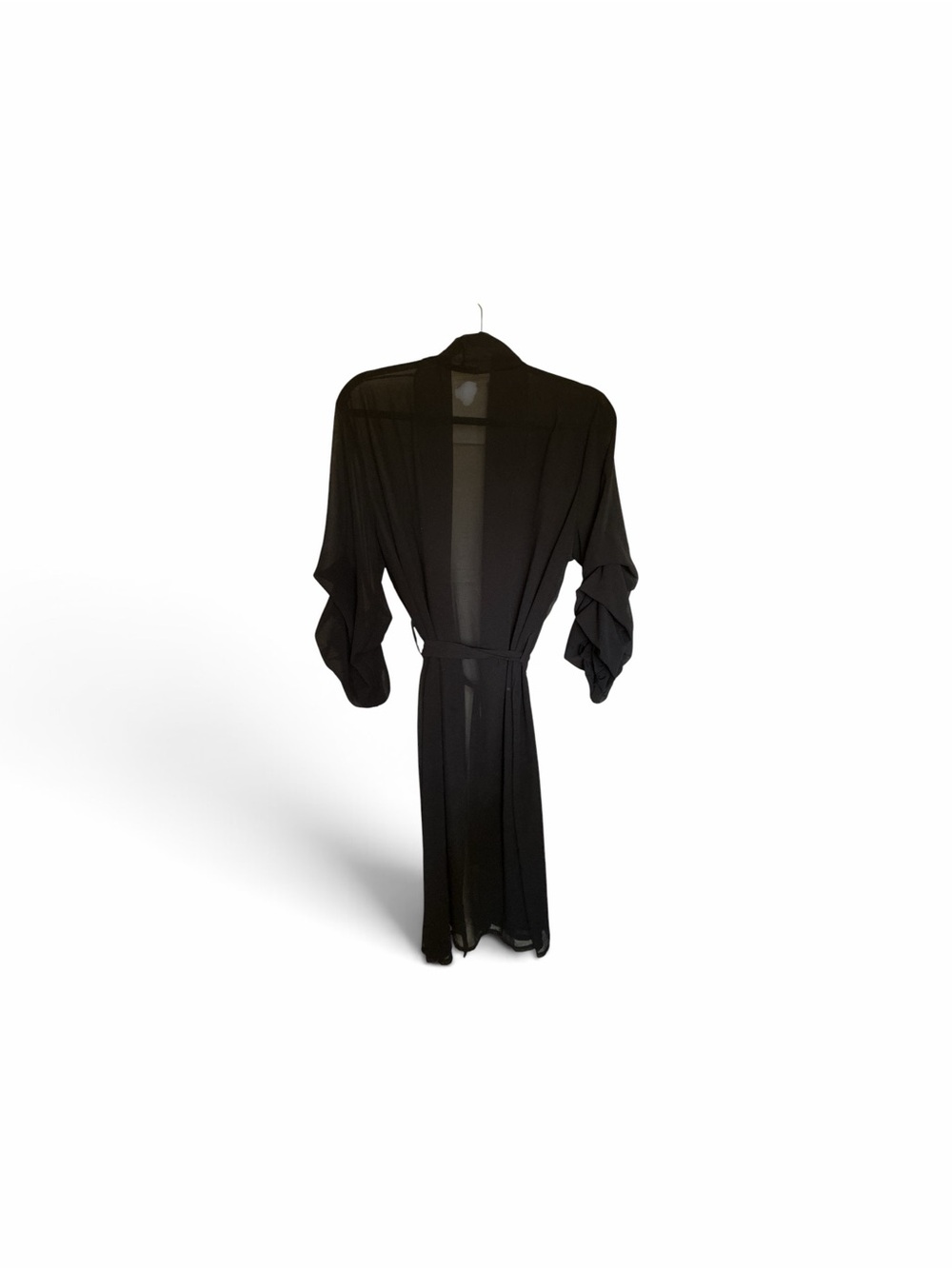 Sheer Black Kimono Wrap Dress with Self-Tie Belt